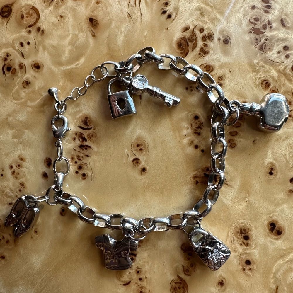 Silver Charm Bracelet Princess Bag Shoes Lock & Key Perfume Bottle